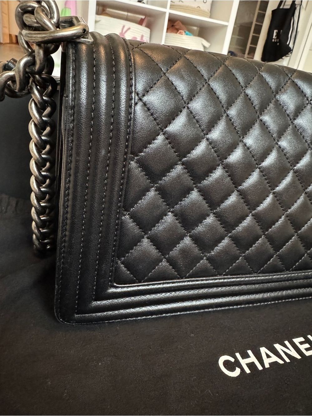 CHANEL Black Quilted Boy Shoulder Bag with Silver Hardware - Picture 6 of 14